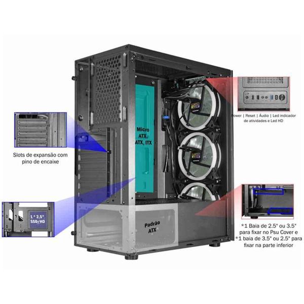 Gabinete Gamer K-mex Al10 Painel Vidro C 3fan 120x120mm Imagem de Gabinete Gamer K-mex Al10 Painel Vidro C 3fan 120x120mm