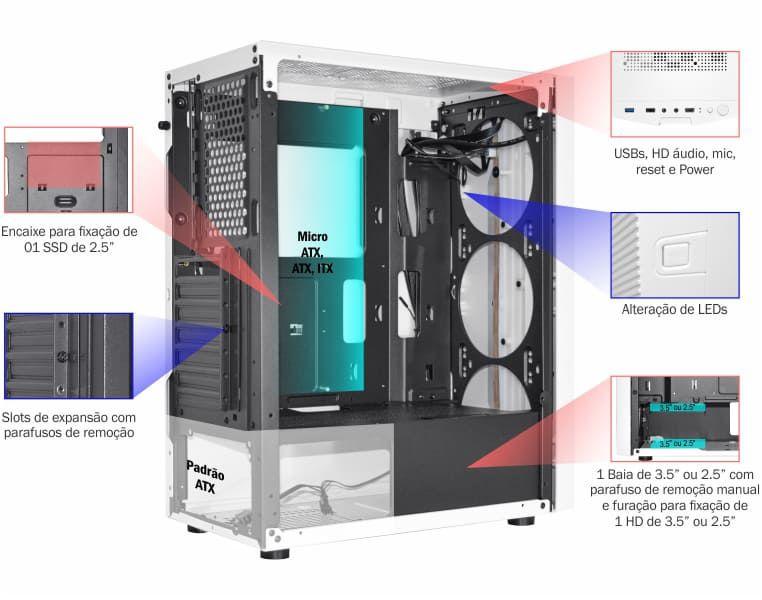 Imagem de Gabinete Gamer K-mex Bifrost CG-W1A9 Painel Led RGB S/ Fan