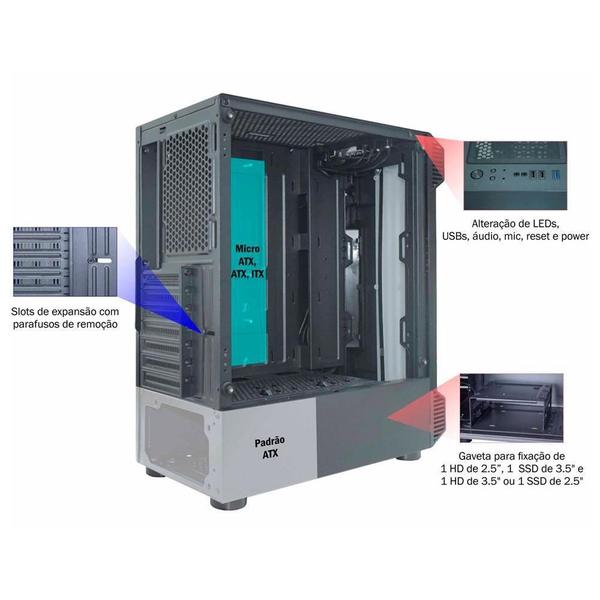 Imagem de Gabinete Gamer Kmex Cg01Kb Bifrost Ii Preto Cg01Kbrh001Cb0X