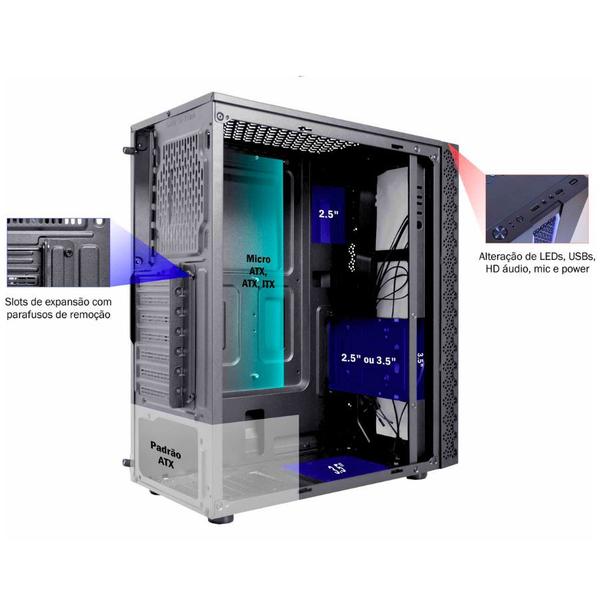 Gabinete Gamer Kratos Kmex CG-42TP Led RGB Imagem de Gabinete Gamer Kratos Kmex CG-42TP Led RGB