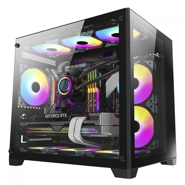 Imagem de Gabinete Gamer Liketec Cube Kirra Dark Rgb Vidro Temperado