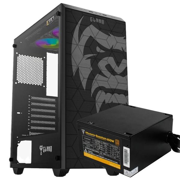 Imagem de Gabinete Gamer Megalon Clanm Ótima Ventilação Suporta Water Cooler Com Vidro Temperado + Fonte Quantum 650W ATX Bivolt