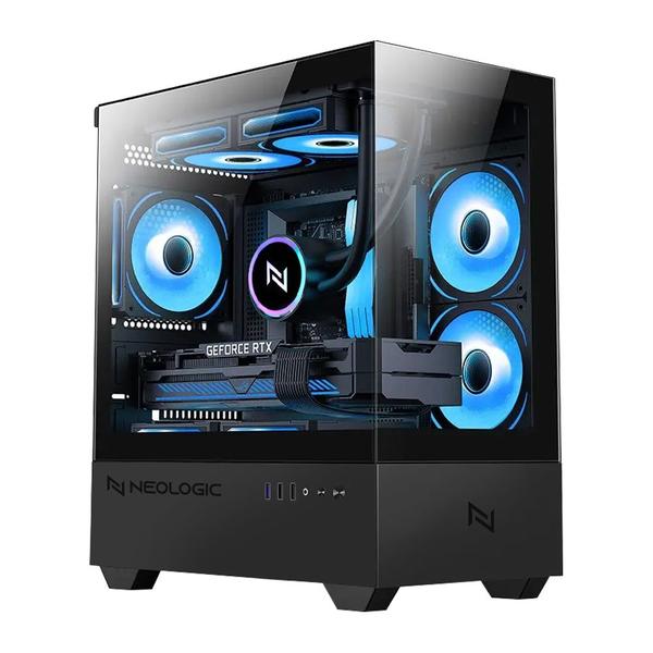 Imagem de Gabinete gamer neologic aquario apex black, mid-tower matx, lateral e frontal de vidro, preto, 3 fans rgb - nl-apex