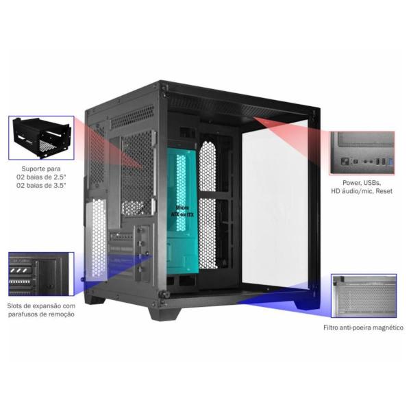 Gabinete Gamer Preto Space Lateral E Frontal Vidro K-Mex Imagem de Gabinete Gamer Preto Space Lateral E Frontal Vidro K-Mex