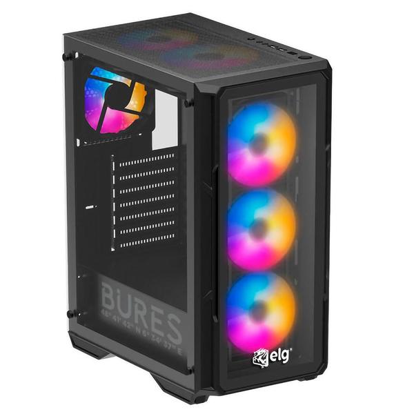 Imagem de Gabinete Gamer Pro Elg Bures, Lateral/Frente em Vidro Temperado, C/ 3 Fans Preto - GGPBR