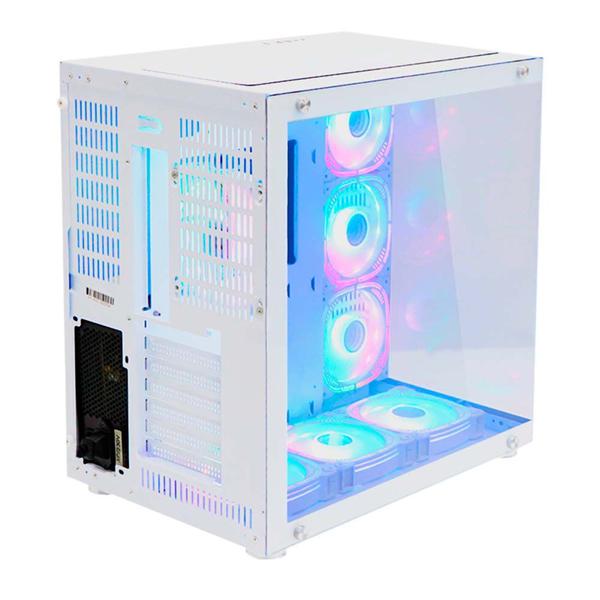 Imagem de Gabinete gamer ryvel ymir white ry-gb-yr-wt lateral e frontal de vidro acompanha 9 fans argb eatx