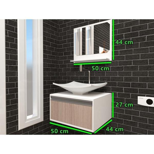 Imagem de Gabinete P/ Banheiro C/cuba + Espelho Maranata 50 Grigio S/c Branco