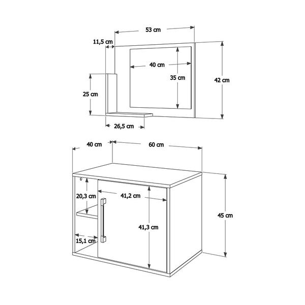 Imagem de Gabinete P/Banheiro Soft 60 cm C/cuba L38 e Espelheira