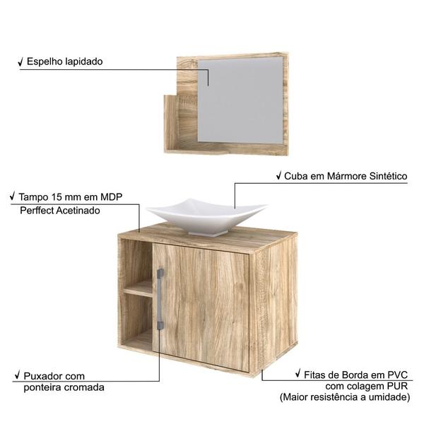 Imagem de Gabinete P/Banheiro Soft 60 cm C/cuba L38 e Espelheira