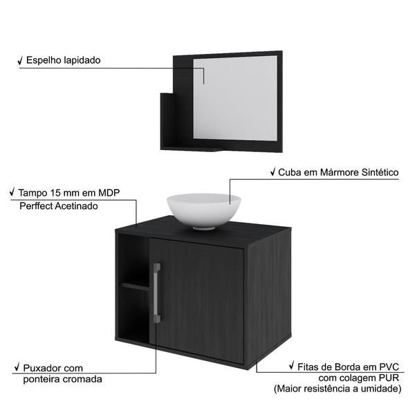 Imagem de Gabinete P/Banheiro Soft 60 cm C/cuba R30 e Espelheira