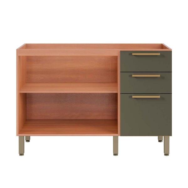 Gabinete p/Pia Cozinha Balcão Thela Sálvia 2 Portas 3 Gavetas s/Tampo 120cm Freijo/Grafite - Telasul Imagem de Gabinete p/Pia Cozinha Balcão Thela Sálvia 2 Portas 3 Gavetas s/Tampo 120cm Freijo/Grafite - Telasul