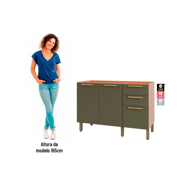 Gabinete p/Pia Cozinha Balcão Thela Sálvia 2 Portas 3 Gavetas s/Tampo 120cm Freijo/Grafite - Telasul Imagem de Gabinete p/Pia Cozinha Balcão Thela Sálvia 2 Portas 3 Gavetas s/Tampo 120cm Freijo/Grafite - Telasul
