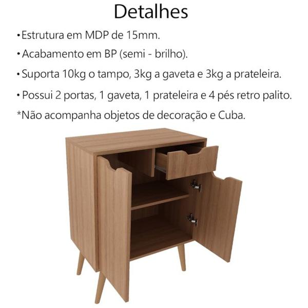 Imagem de Gabinete Para Banheiro 2 Portas 1 Gaveta BN3637 Amendoa Tecno Mobili