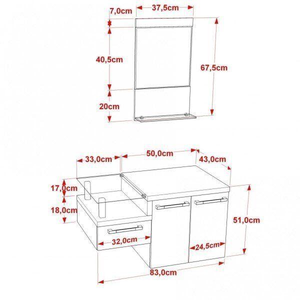 Imagem de Gabinete para Banheiro 2 Portas 1 Gaveta com Cuba Q35 e Espelheira Legno 831W Espresso Móveis