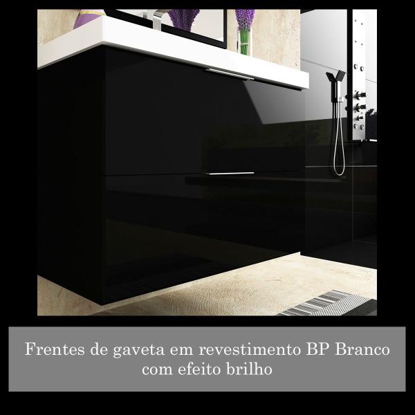 Imagem de Gabinete Para Banheiro 3 Gavetas Com Lavatório e Espelheira Pietra Preto Bosi