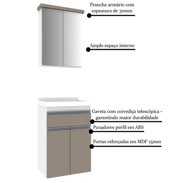 Imagem de Gabinete para Banheiro 50cm com Lavatório e Armário Cewal Branco/Gianduia