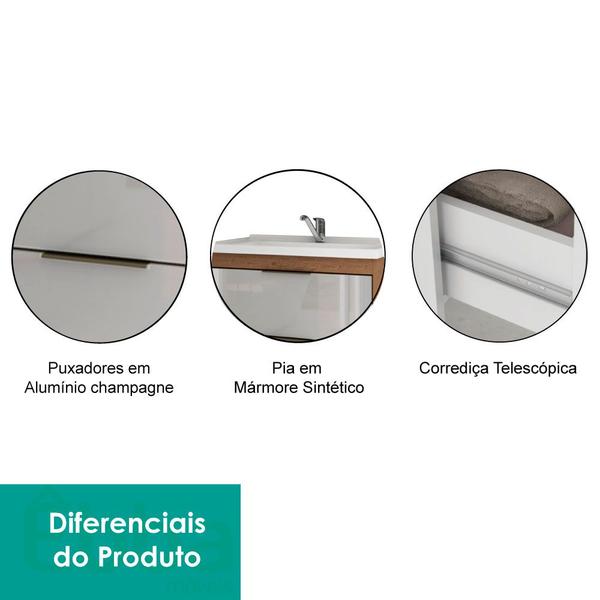 Imagem de Gabinete Para Banheiro 59cm 100% MDF Com Pia E Vidro Cancun Mgm Móveis Amêndoa/Branco 