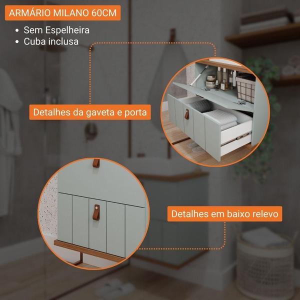 Imagem de Gabinete Para Banheiro 60Cm 100% Mdf 1 Gaveta 1 Porta Basculante Milano Mgm Móveis Pistache/Freijo