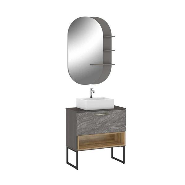 Imagem de Gabinete para banheiro 78cm com pés cuba 01 gaveta e espelheira 512026.060746 Móveis Bosi