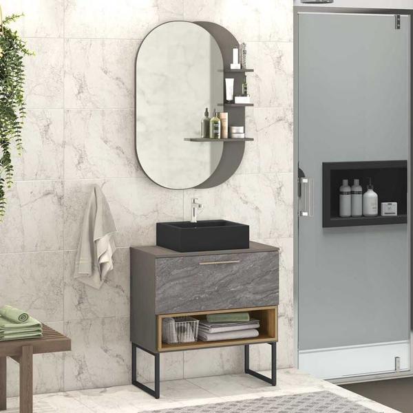 Imagem de Gabinete para banheiro 78cm com pés e cuba 01 gaveta e espelheira 512025.060746 Móveis Bosi