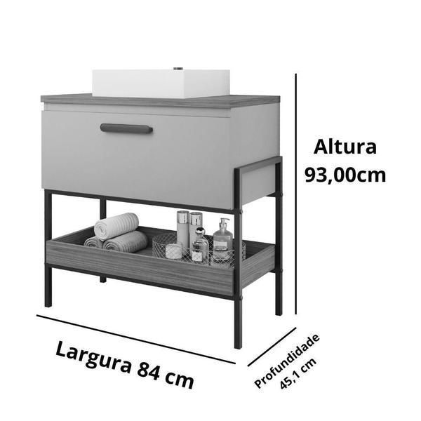 Imagem de Gabinete Para Banheiro 80 Cm 100% Mdf 1 Porta Basculante Portinari Mgm Móveis Titânio/Freijo