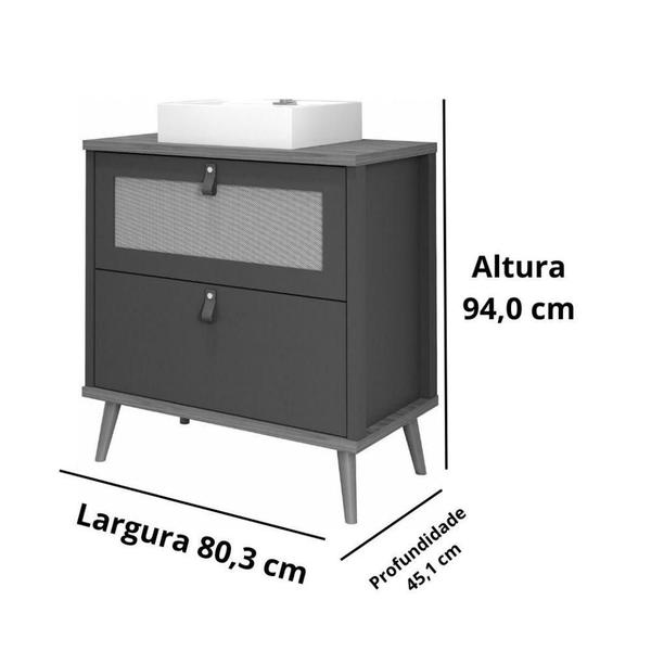 Imagem de Gabinete Para Banheiro 80Cm 100% Mdf 1 Gaveta 1 Porta Basculante Veneto Mgm Móveis Titânio/Freijo