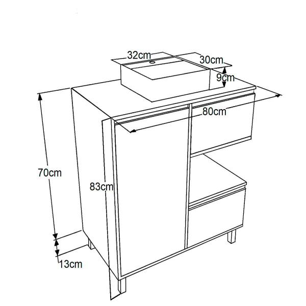 Imagem de Gabinete Para Banheiro 80cm Multiuso Com Cuba Inclusa Branca