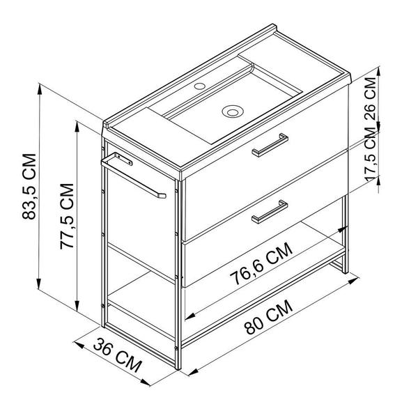 Imagem de Gabinete Para Banheiro 80cm P1008 Preto/Mel com lavatório