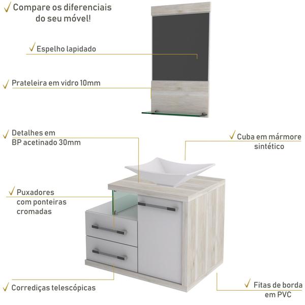 Imagem de Gabinete para Banheiro C/cuba L38 e Espelheira Legno 651