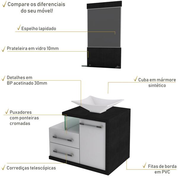 Imagem de Gabinete para Banheiro C/cuba L38 e Espelheira Legno 651