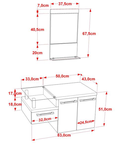 Imagem de Gabinete para Banheiro C/cuba L38 e Espelheira Legno 831