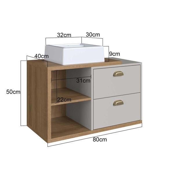 Imagem de Gabinete Para Banheiro Com 2 Gavetas e Cuba Inclusa 80 cm