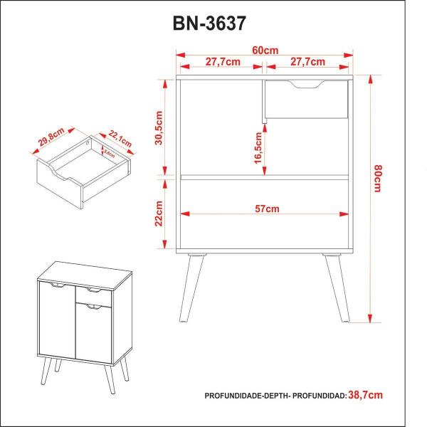 Imagem de Gabinete Para Banheiro Com 2 Portas e Pés Estilo Retrô 80 cm