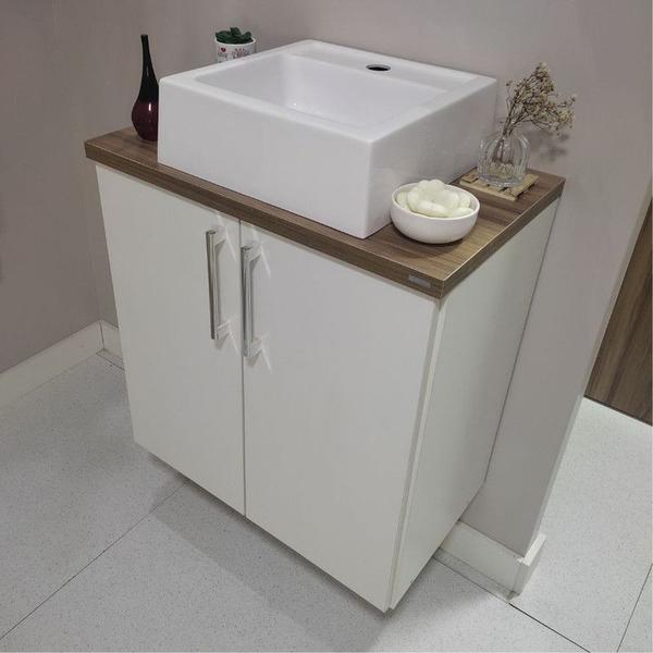 Imagem de Gabinete para Banheiro com Cuba 60cm Mdf Nogal com Branco Paris - On Móveis