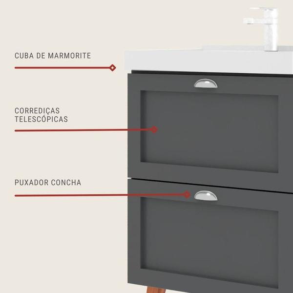 Imagem de Gabinete para Banheiro com Cuba 60cm Retro Mdf Milano - On Móveis