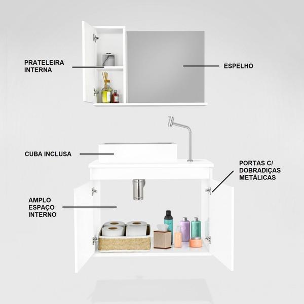 Imagem de Gabinete para Banheiro com Cuba de Sobrepor e Espelheira 60cm Clean