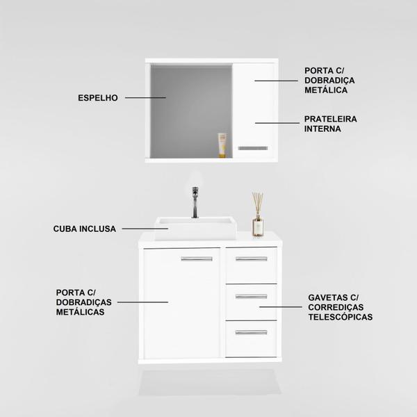 Imagem de Gabinete para Banheiro com Cuba de Sobrepor e Espelheira 60cm Turin