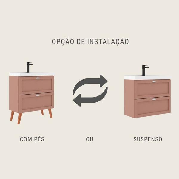 Gabinete para Banheiro com Cuba e Armario 80cm Retro Mdf Salmao Milano - On Móveis Imagem de Gabinete para Banheiro com Cuba e Armario 80cm Retro Mdf Salmao Milano - On Móveis