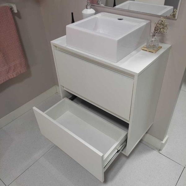 Imagem de Gabinete para Banheiro com Cuba e Espelheira 60cm Mdf Branco Dubai - On Móveis