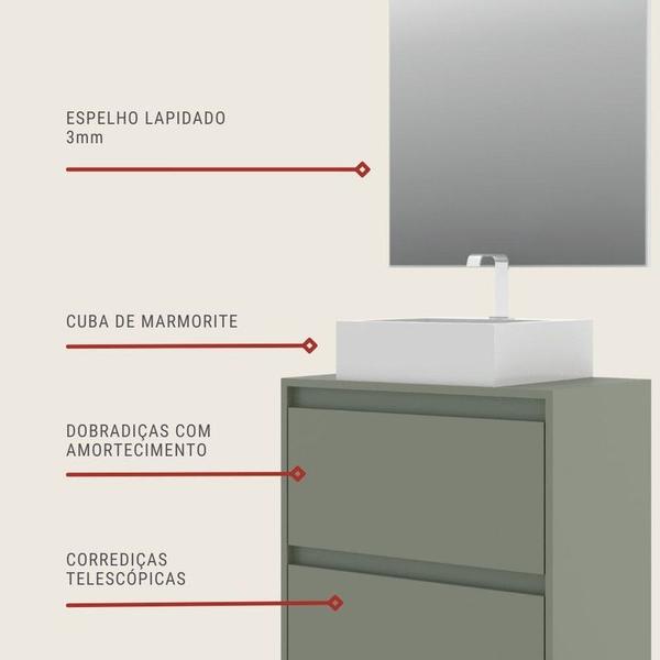 Imagem de Gabinete para Banheiro com Cuba e Espelheira 60cm Mdf Verde Dubai - On Móveis