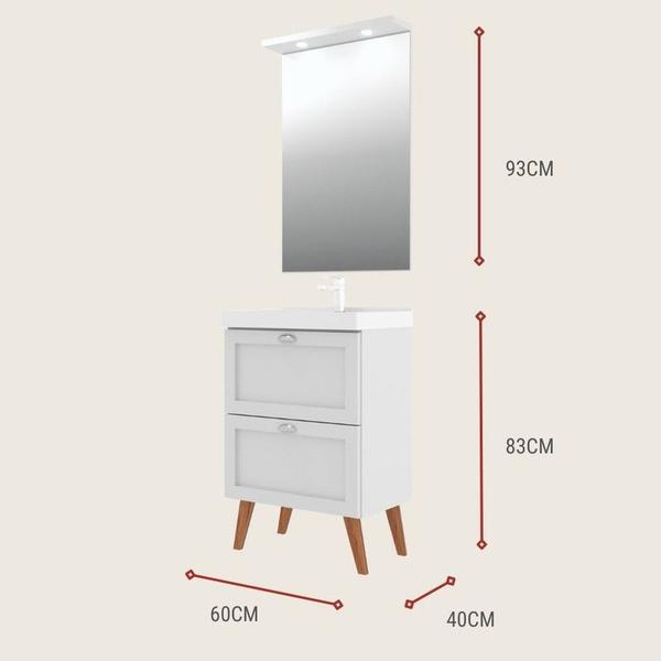 Gabinete para Banheiro com Cuba e Espelheira 60cm Retro Mdf Branco Milano - On Móveis Imagem de Gabinete para Banheiro com Cuba e Espelheira 60cm Retro Mdf Branco Milano - On Móveis