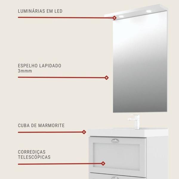 Gabinete para Banheiro com Cuba e Espelheira 60cm Retro Mdf Branco Milano - On Móveis Imagem de Gabinete para Banheiro com Cuba e Espelheira 60cm Retro Mdf Branco Milano - On Móveis