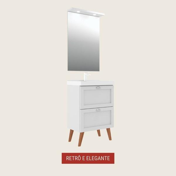 Gabinete para Banheiro com Cuba e Espelheira 60cm Retro Mdf Branco Milano - On Móveis Imagem de Gabinete para Banheiro com Cuba e Espelheira 60cm Retro Mdf Branco Milano - On Móveis