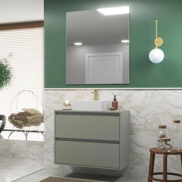 Imagem de Gabinete para Banheiro com Cuba e Espelheira 80cm Mdf Verde Dubai - On Móveis