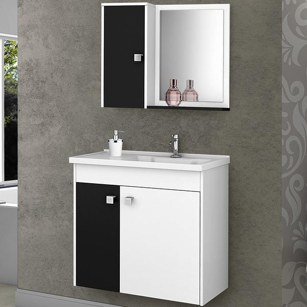 Imagem de Gabinete Para Banheiro com Cuba e Espelho Munique Branco Preto - Lyam Decor