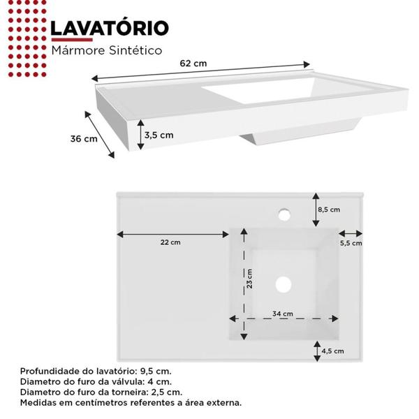 Imagem de Gabinete para Banheiro com Cuba em Márimore Sintético 59,6cm Cozimax