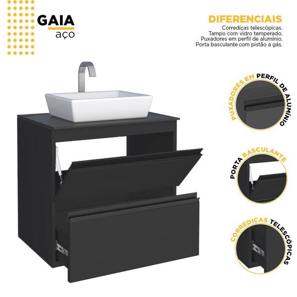 Imagem de Gabinete Para Banheiro com Cuba Luna Gaia 60 Cozimax Preto