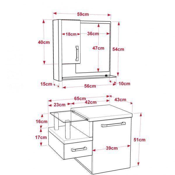 Imagem de Gabinete para Banheiro com Cuba Quadrada Q32 e Espelheira com Porta Legno 630W Compace