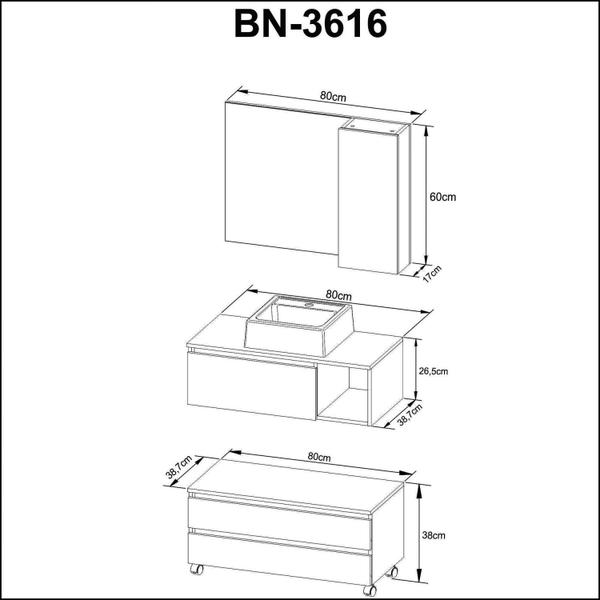 Imagem de Gabinete para Banheiro com Espelheira e Cuba BN3616 Tecnomobili