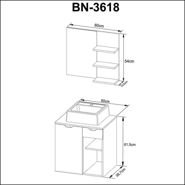 Imagem de Gabinete para Banheiro com Espelheira e Cuba BN3618 Tecnomobili